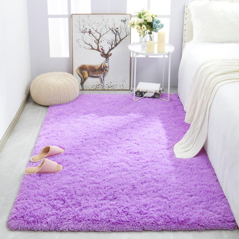 Merelax Modern Soft Fluffy Large Shaggy Rug for Bedroom Livingroom Dorm Kids Room Indoor Home Decorative, Non-Slip Plush Furry Fur Area Rugs Comfy Nursery Accent Floor Carpet 4'x6' Purple - Image 2